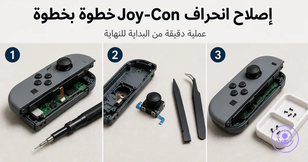 خطوات إصلاح انحراف Joy-Con بالطقم: فتح الجهاز واستبدال القطع وإعادة التجميع