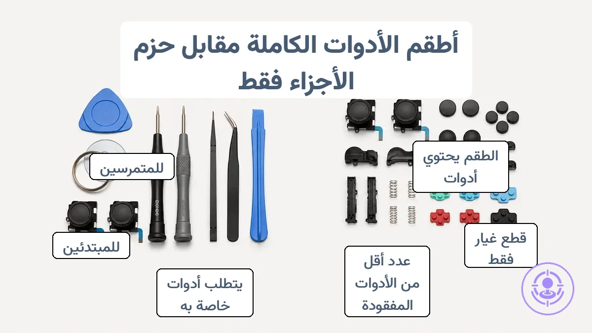 مقارنة جنبًا إلى جنب بين طقم إصلاح Joy-Con كامل وحزمة قطع فقط
