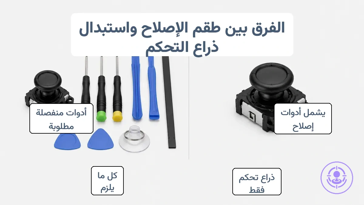 رسم توضيحي لمقارنة طقم إصلاح انحراف Joy-Con مقابل استبدال العصا التناظرية: كيف ترتبط المصطلحات