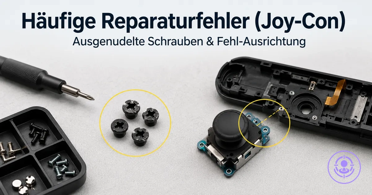 Häufige Fehler bei der Joy-Con-Drift-Reparatur, z. B. ausgenudelte Schrauben und falsch ausgerichtete Teile