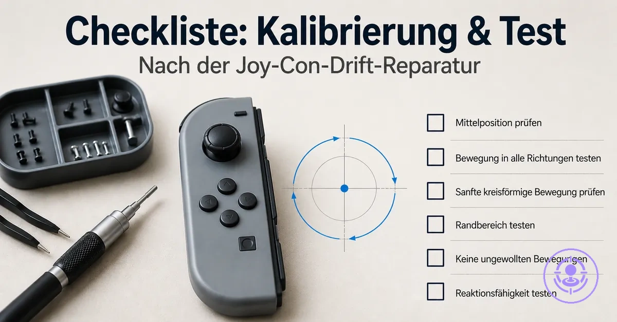 Checkliste für Kalibrierung und Tests nach der Joy-Con-Drift-Reparatur, mit Bewegungsprüfungen
