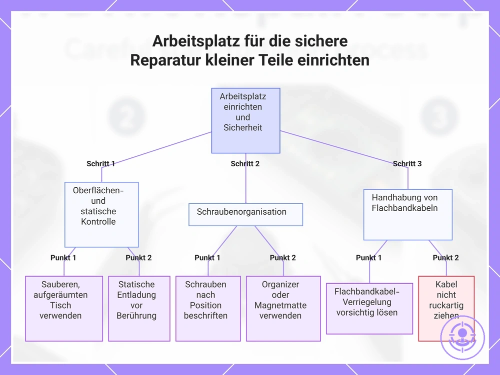 Arbeitsplatz für die sichere Reparatur kleiner Teile einrichten