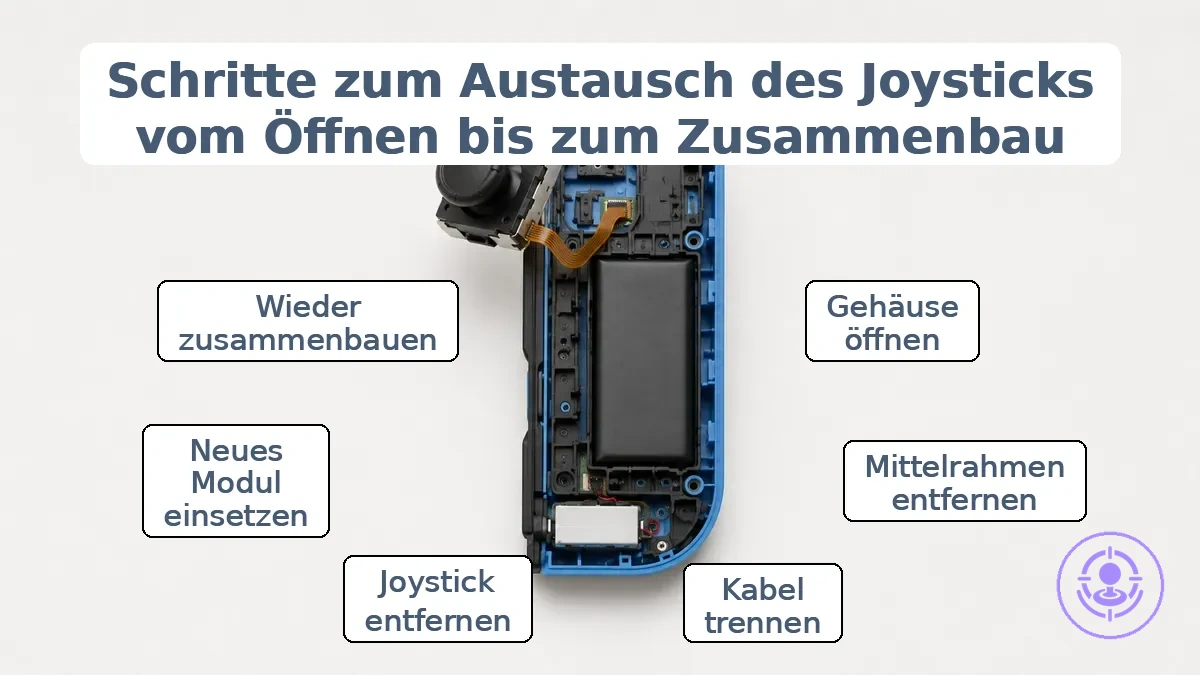 Schritte für den Austausch des Joy-Con-Joystick-Moduls vom Öffnen bis zum Zusammenbau.