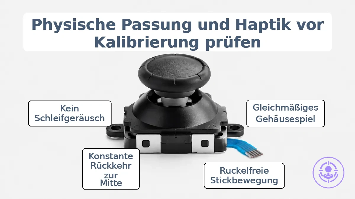 Foto, das Kappensitz des Thumbsticks und Gehäusefreiheit zeigt, die Kalibrierungsergebnisse beeinflussen.