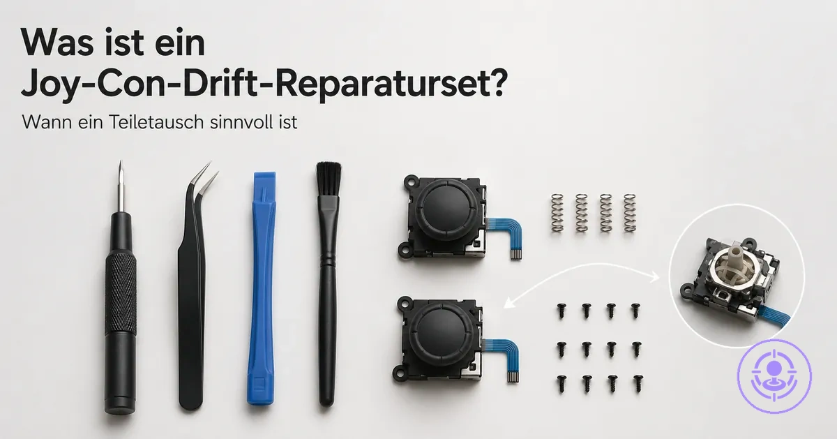 Teile eines Joy-Con-Drift-Reparatursets, um Zweck und typische Fälle für einen Austausch zu zeigen