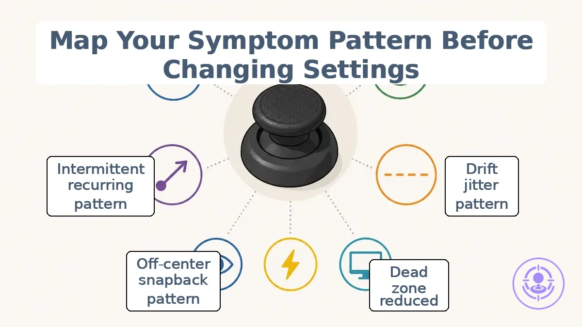 Symptom pattern classification checklist for Joy-Con stick drift, dead zone, and off-center issues