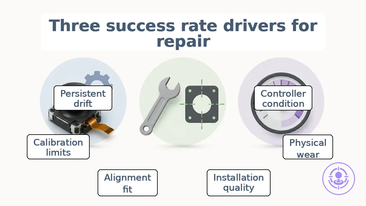 Success rate drivers for Joy-Con drift repair: condition, installation quality, and calibration limits