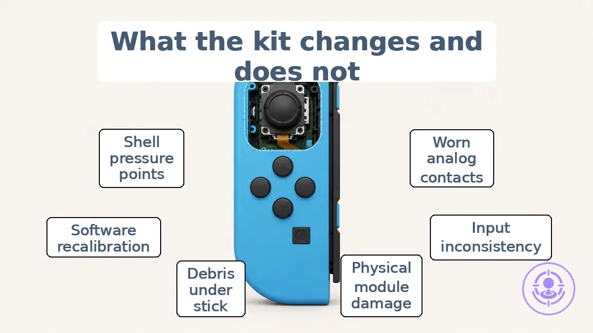 Joy-Con module location and what a drift repair kit targets.