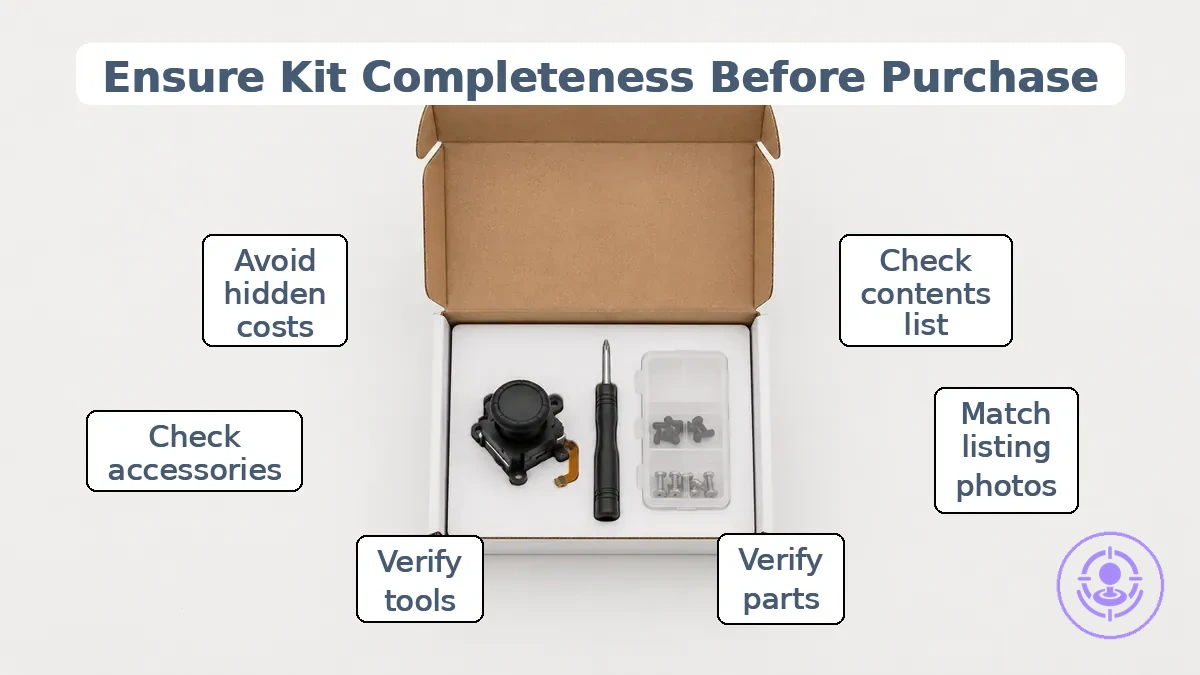 Checklist for verifying kit contents against listing photos