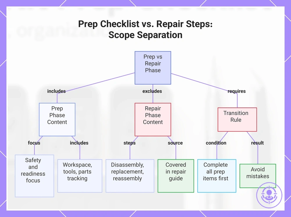 Prep Checklist vs. Repair Steps: Scope Separation