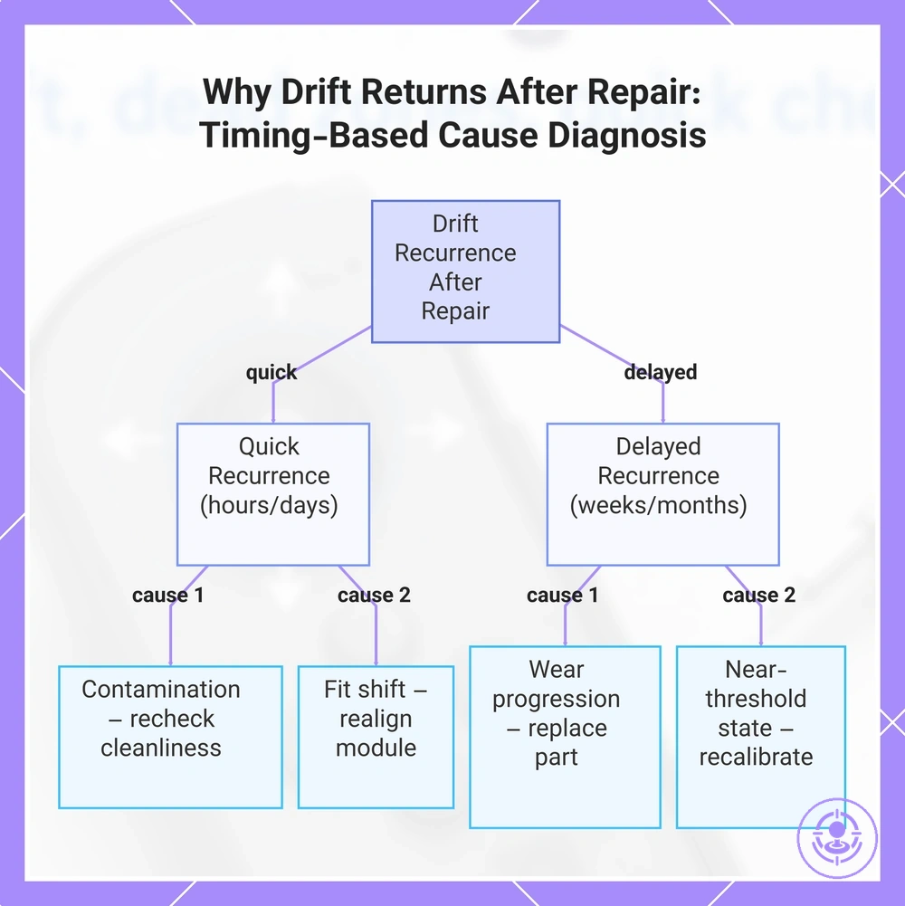 Why Drift Returns After Repair: Timing-Based Cause Diagnosis