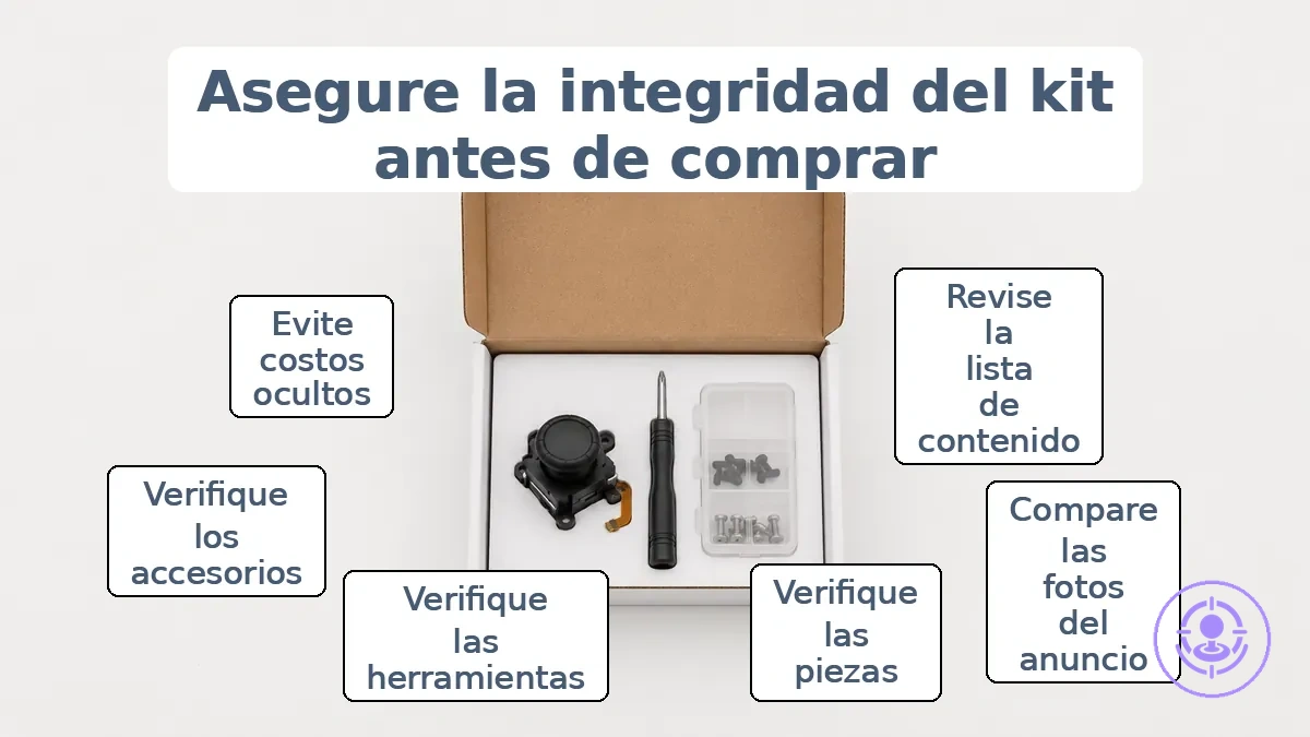 Lista de verificación para comprobar el contenido del kit con las fotos del listado