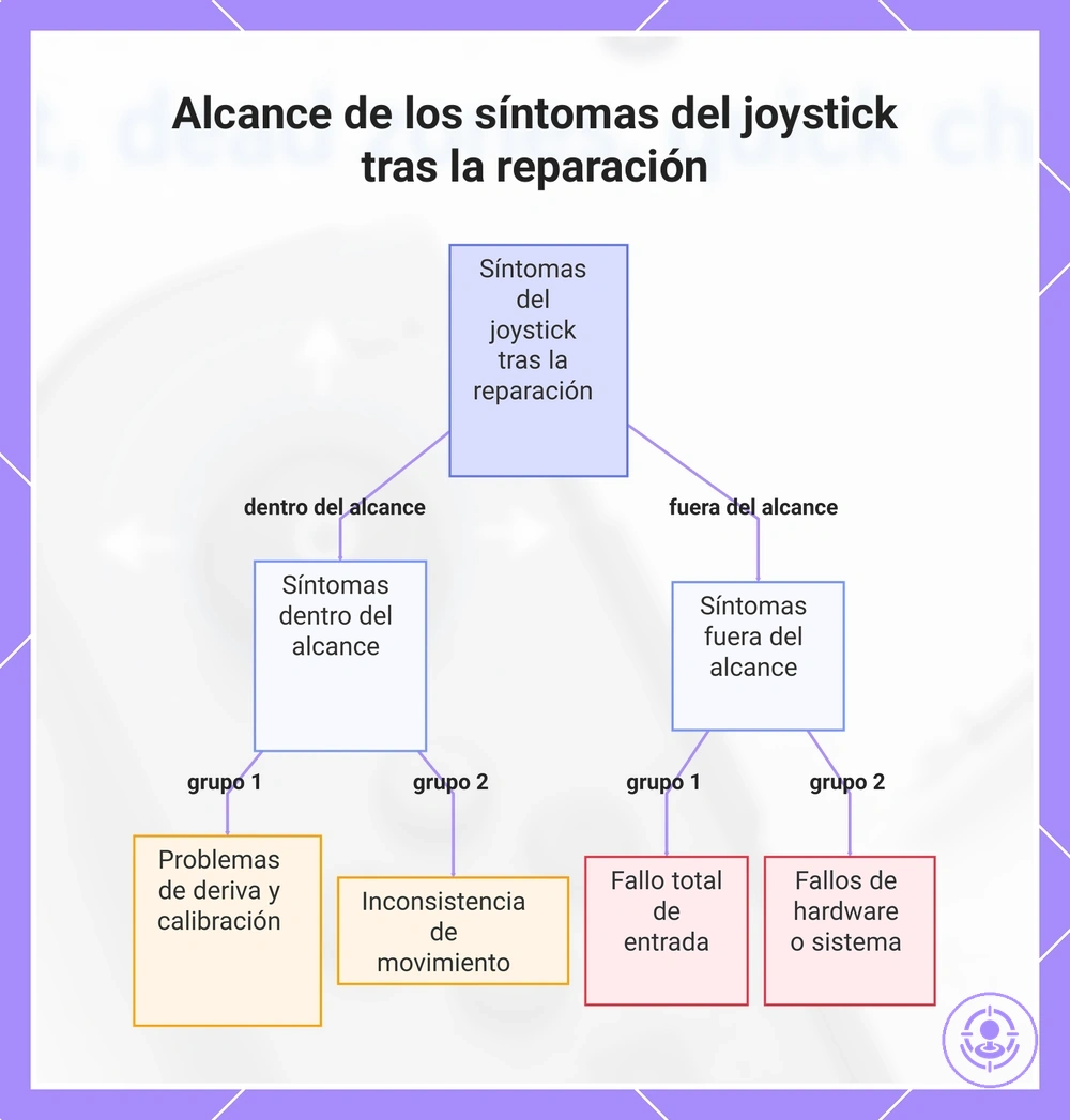 Alcance de los síntomas del joystick tras la reparación