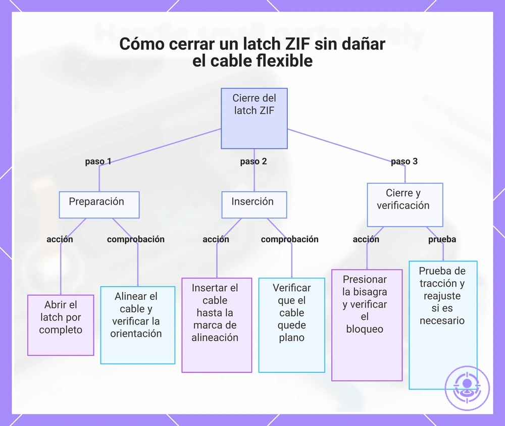 Cómo cerrar un latch ZIF sin dañar el cable flexible