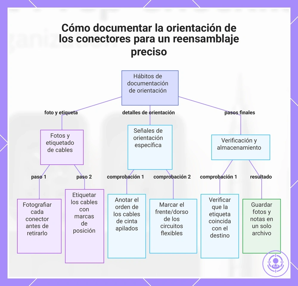 Cómo documentar la orientación de los conectores para un reensamblaje preciso
