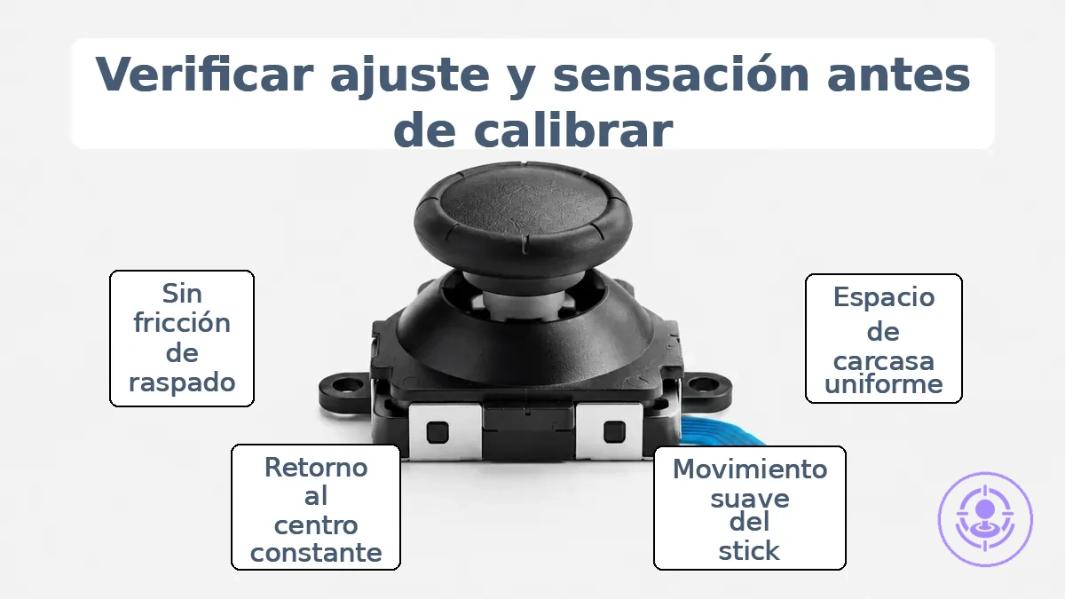 Foto que muestra el ajuste de la tapa del stick y el espacio de la carcasa que afectan los resultados de calibración.