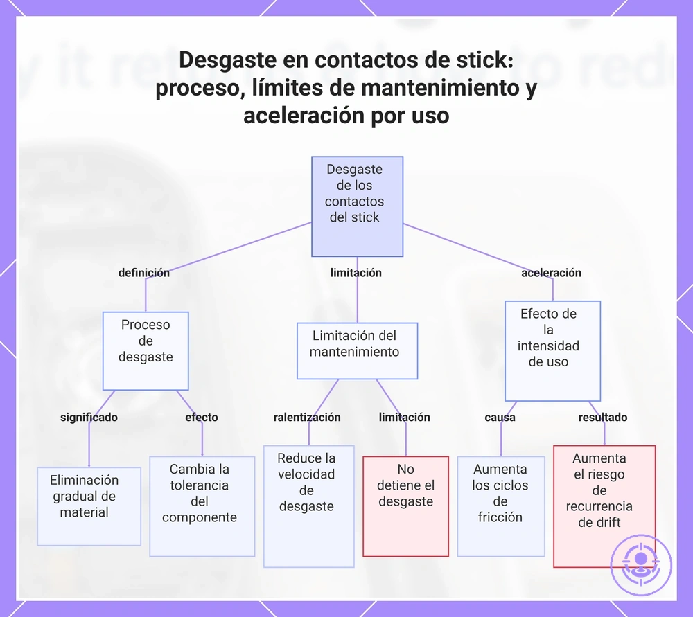 Desgaste en contactos de stick: proceso, límites de mantenimiento y aceleración por uso