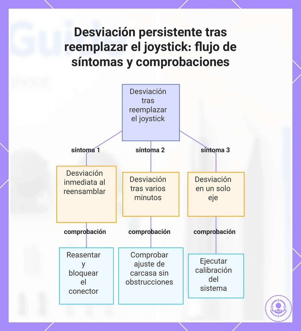 Desviación persistente tras reemplazar el joystick: flujo de síntomas y comprobaciones