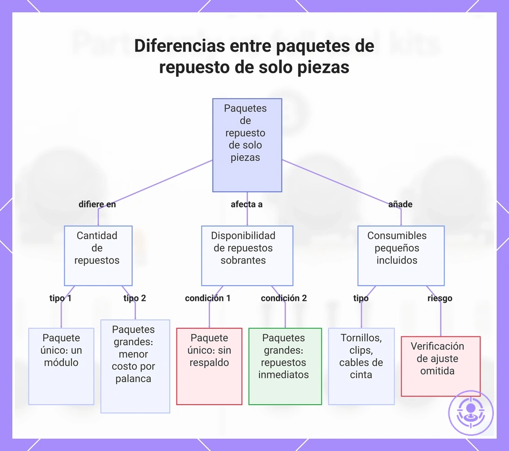 Diferencias entre paquetes de repuesto de solo piezas
