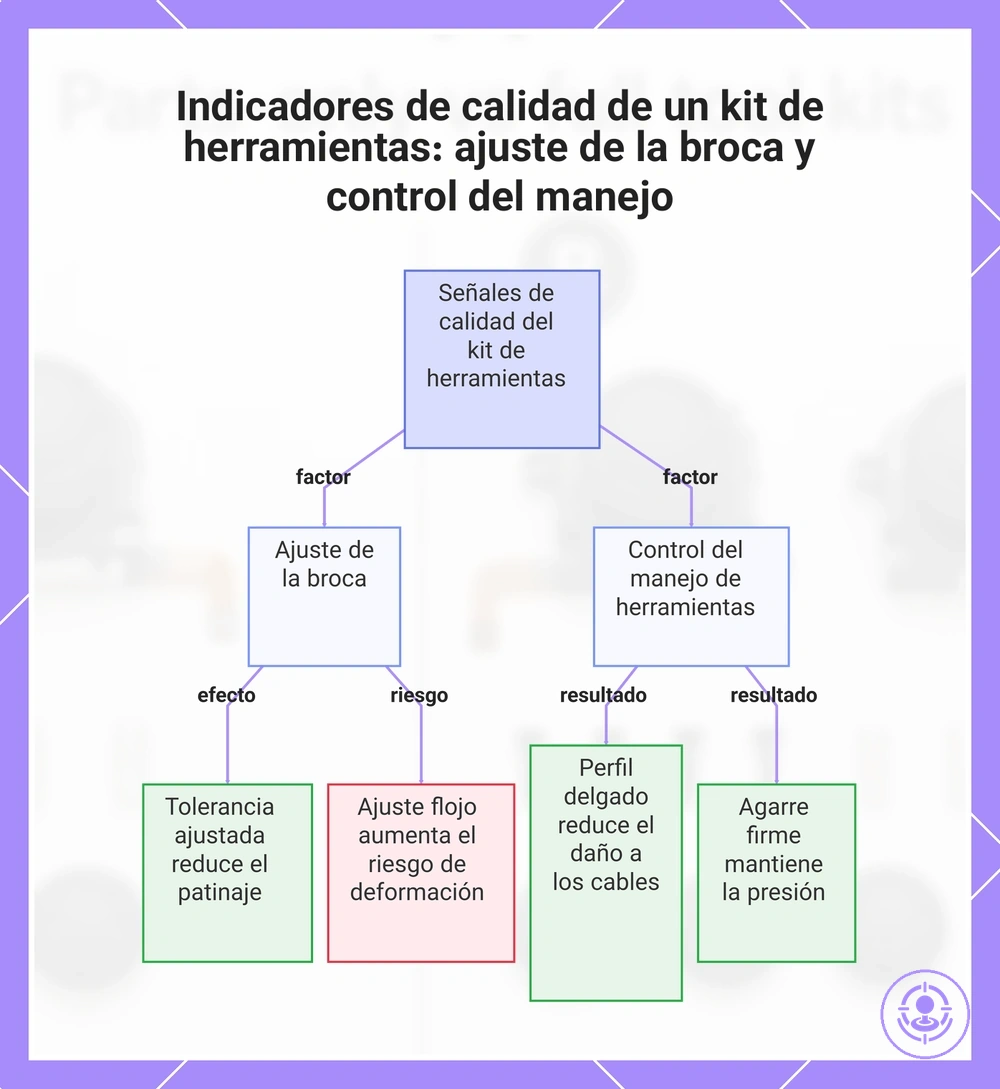 Indicadores de calidad de un kit de herramientas: ajuste de la broca y control del manejo