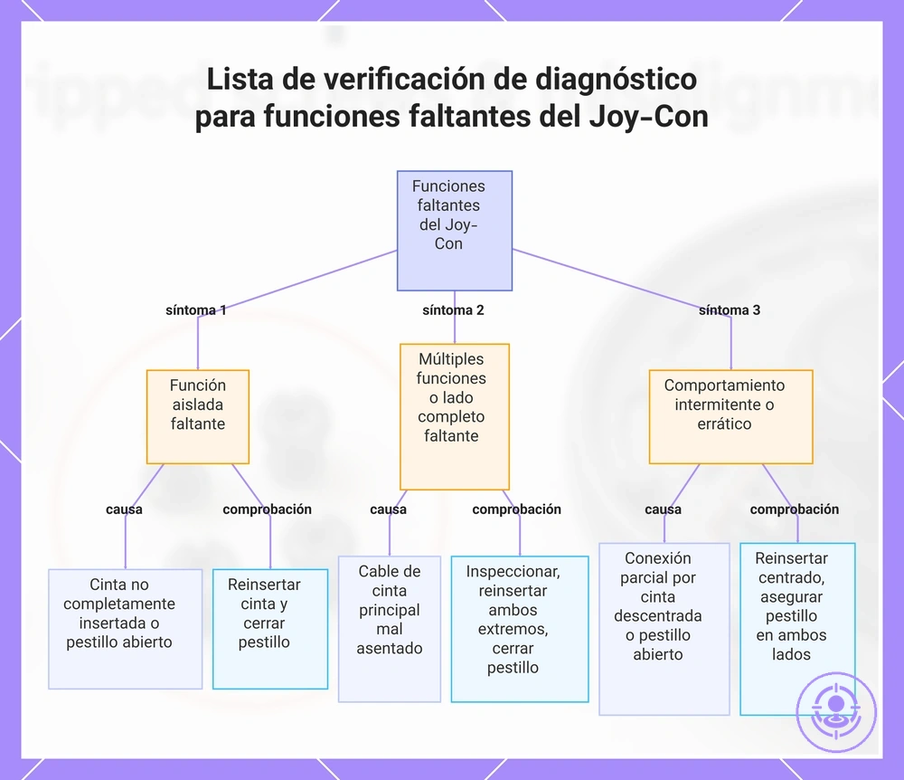 Lista de verificación de diagnóstico para funciones faltantes del Joy-Con