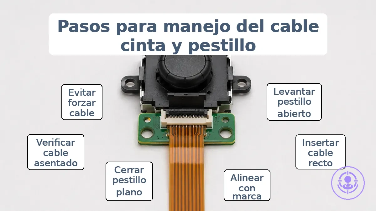 Posición del pestillo del conector del cable de cinta y alineación de inserción durante la sustitución del joystick del Joy-Con.