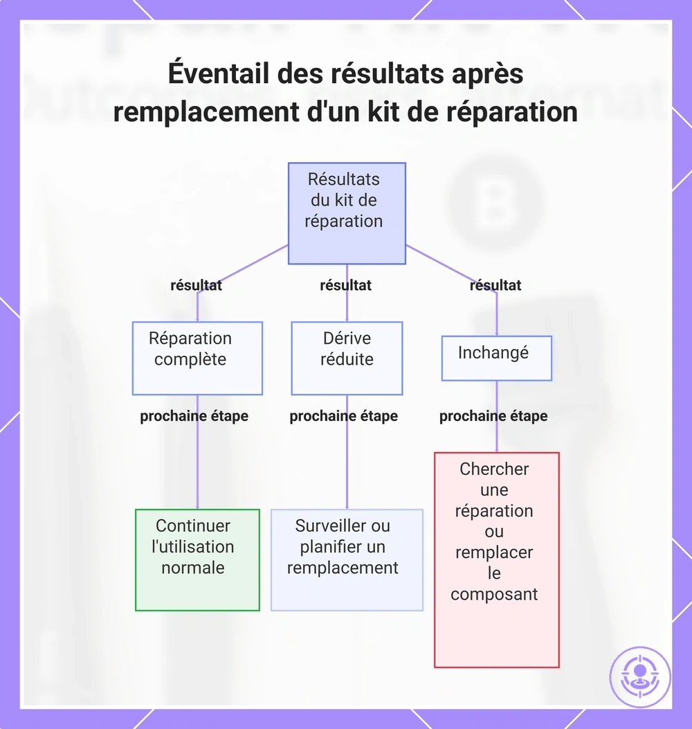 Éventail des résultats après remplacement d'un kit de réparation