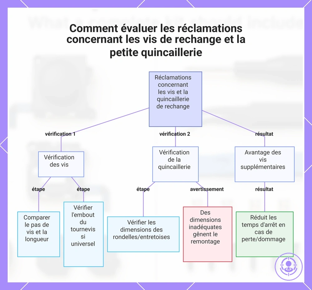 Comment évaluer les réclamations concernant les vis de rechange et la petite quincaillerie