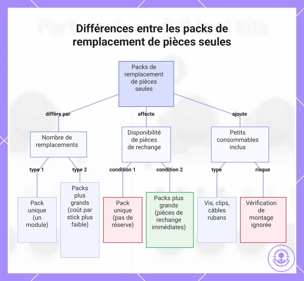 Différences entre les packs de remplacement de pièces seules