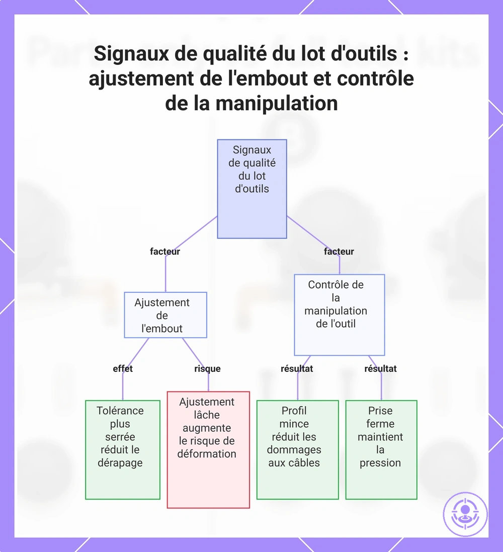 Signaux de qualité du lot d'outils : ajustement de l'embout et contrôle de la manipulation