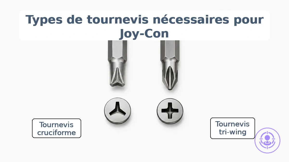 Comparaison des embouts de tournevis tri-wing et petite croix adaptés aux formes de têtes de vis des Joy-Con.