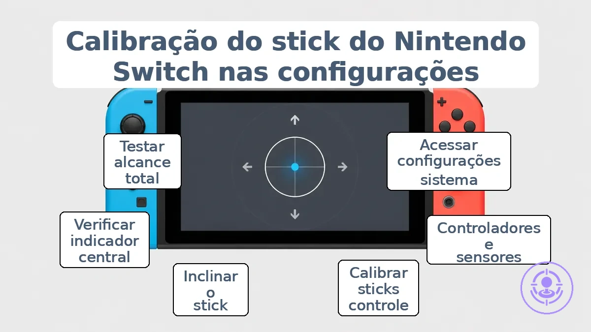 Calibração do stick do Nintendo Switch nas configurações do sistema mostrando a tela de calibração do stick de controle.