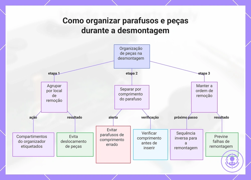 Como organizar parafusos e peças durante a desmontagem