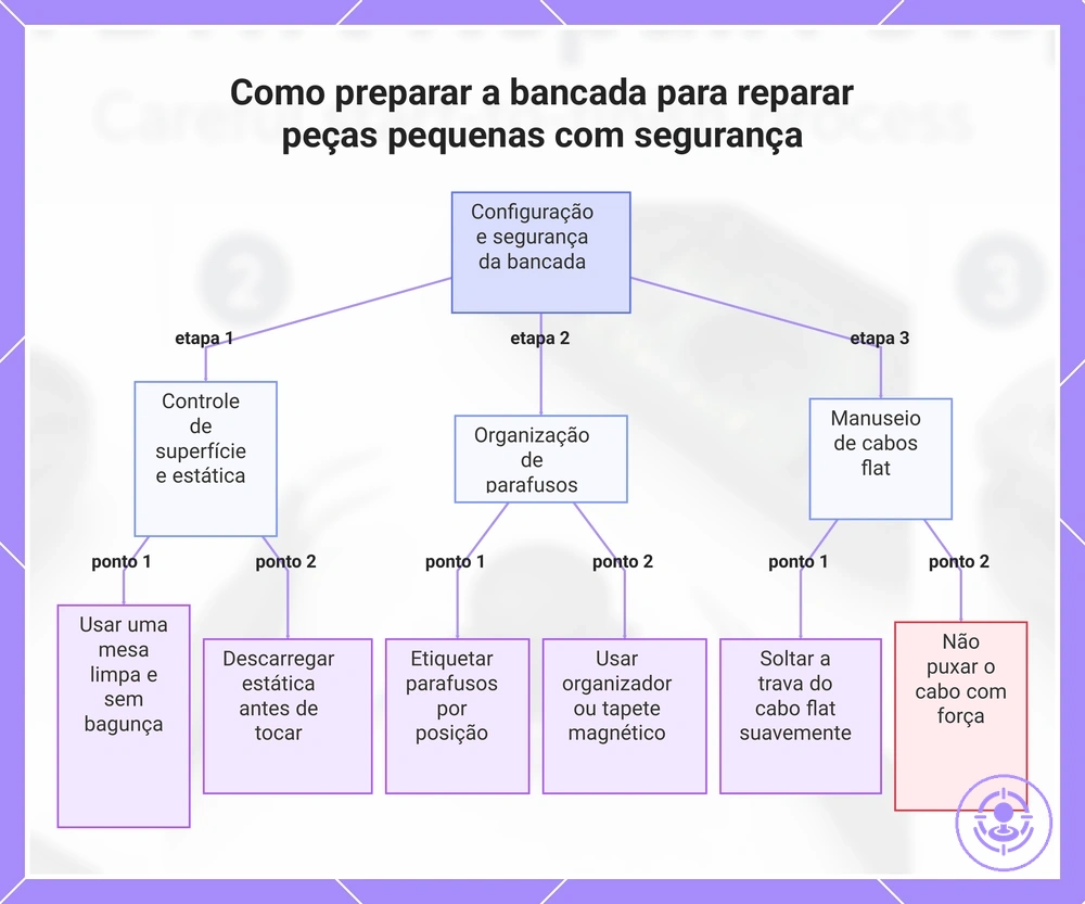 Como preparar a bancada para reparar peças pequenas com segurança