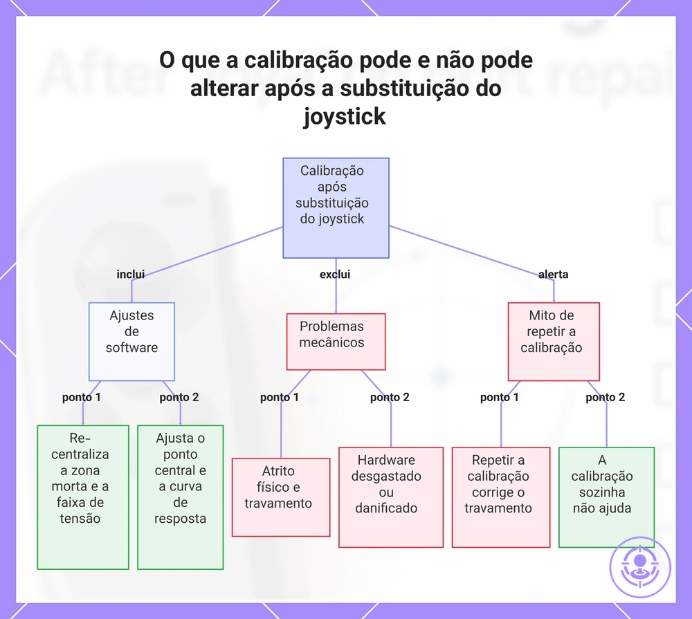 O que a calibração pode e não pode alterar após a substituição do joystick