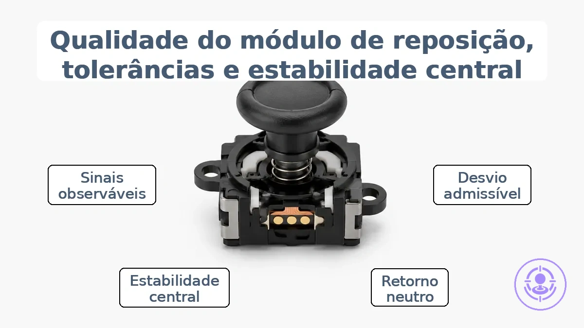 Close-up de um módulo de analógico de reposição mostrando os componentes mecânicos internos que afetam a tolerância e a estabilidade central