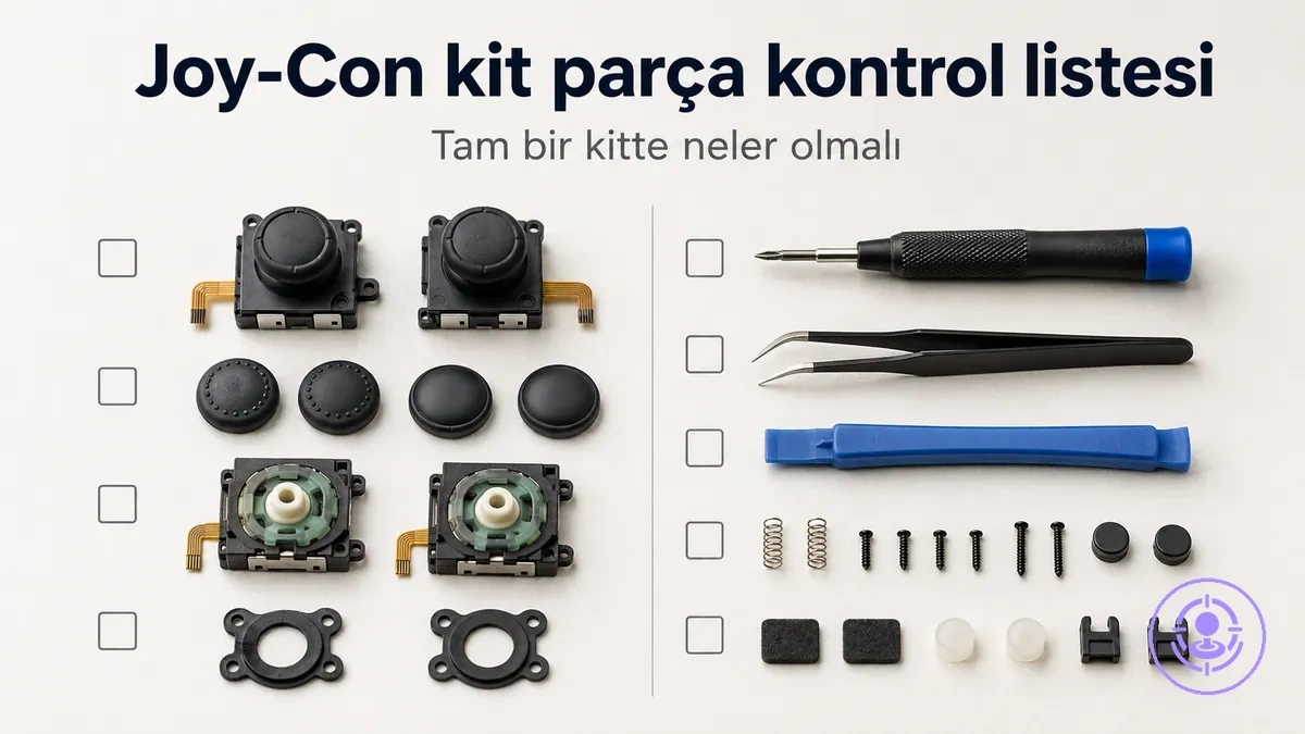 Joy-Con drift onarım kiti parça listesi; yedek joystick, aletler ve küçük aksesuarlar