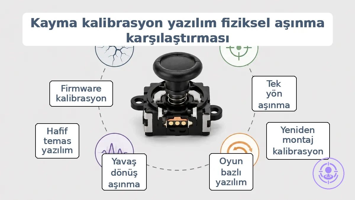 Drift, kalibrasyon, yazılım ayarları ve fiziksel çubuk aşınmasını ayırt etmek için semptom desenlerini gösteren karşılaştırma tablosu.
