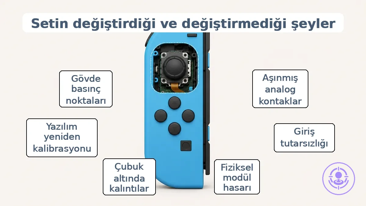 Joy-Con modül konumu ve bir drift onarım kitinin hedeflediği alan.