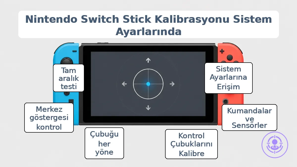 Nintendo Switch sistem ayarlarında çubuk kalibrasyonu, kontrol çubuğu kalibrasyon ekranını gösteriyor.
