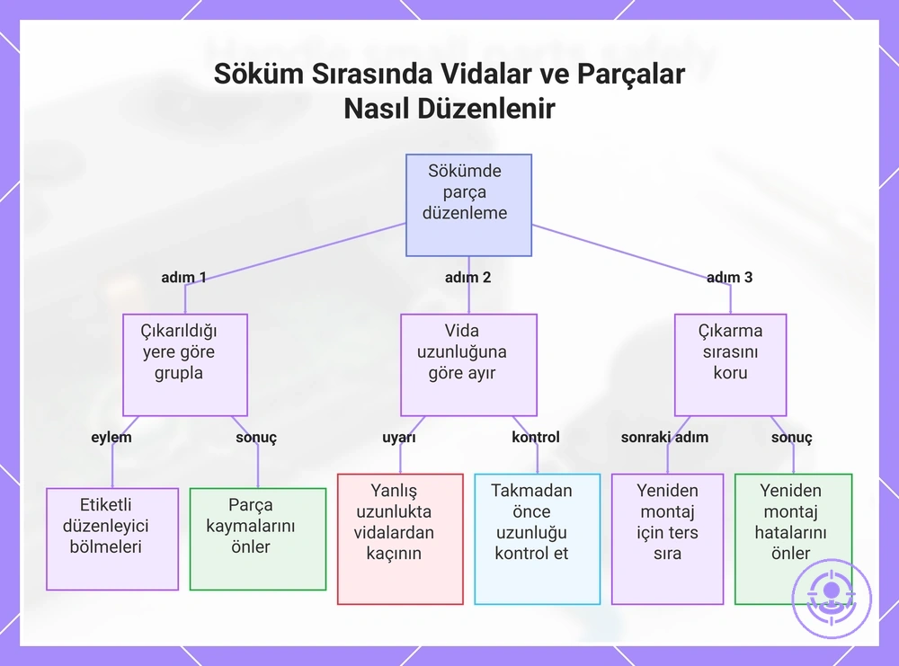Söküm Sırasında Vidalar ve Parçalar Nasıl Düzenlenir