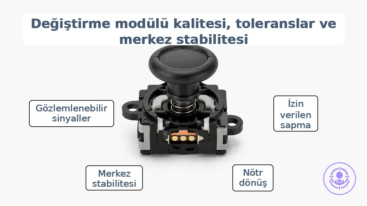Bir yedek joystick modülünün, toleransı ve merkez kararlılığını etkileyen iç mekanik bileşenlerini gösteren yakın çekimi.
