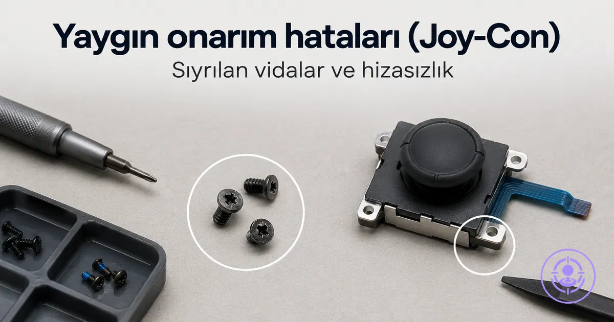 Joy-Con drift onarımında yaygın hatalar; sıyrılmış vidalar ve hizasız parçalar örnekleri